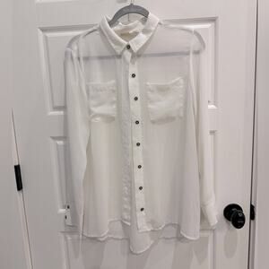 Mudd Sheer Longsleeve Blouse Button up Top -cream Y2K